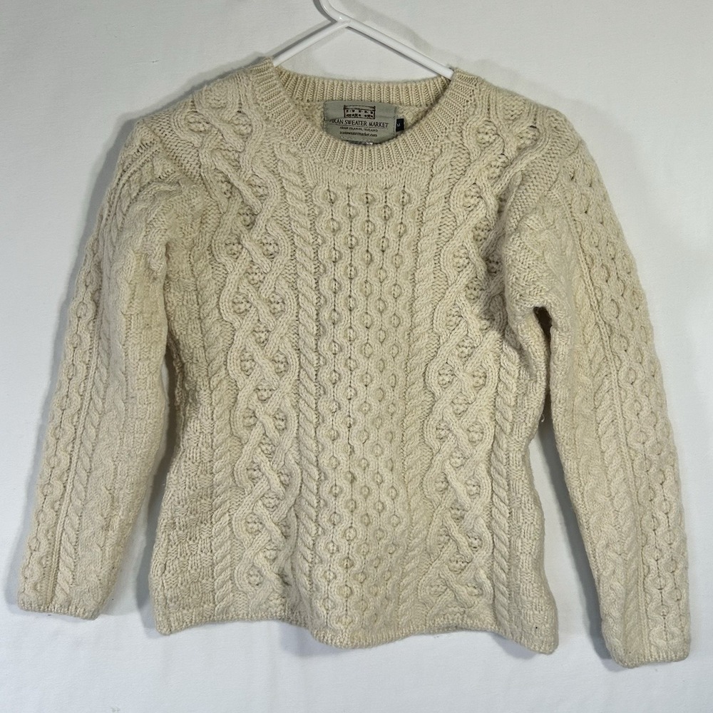 Aran Sweater Market Kids Youth M Cable Knit Wool Fisherman Sweater Cream Ivory